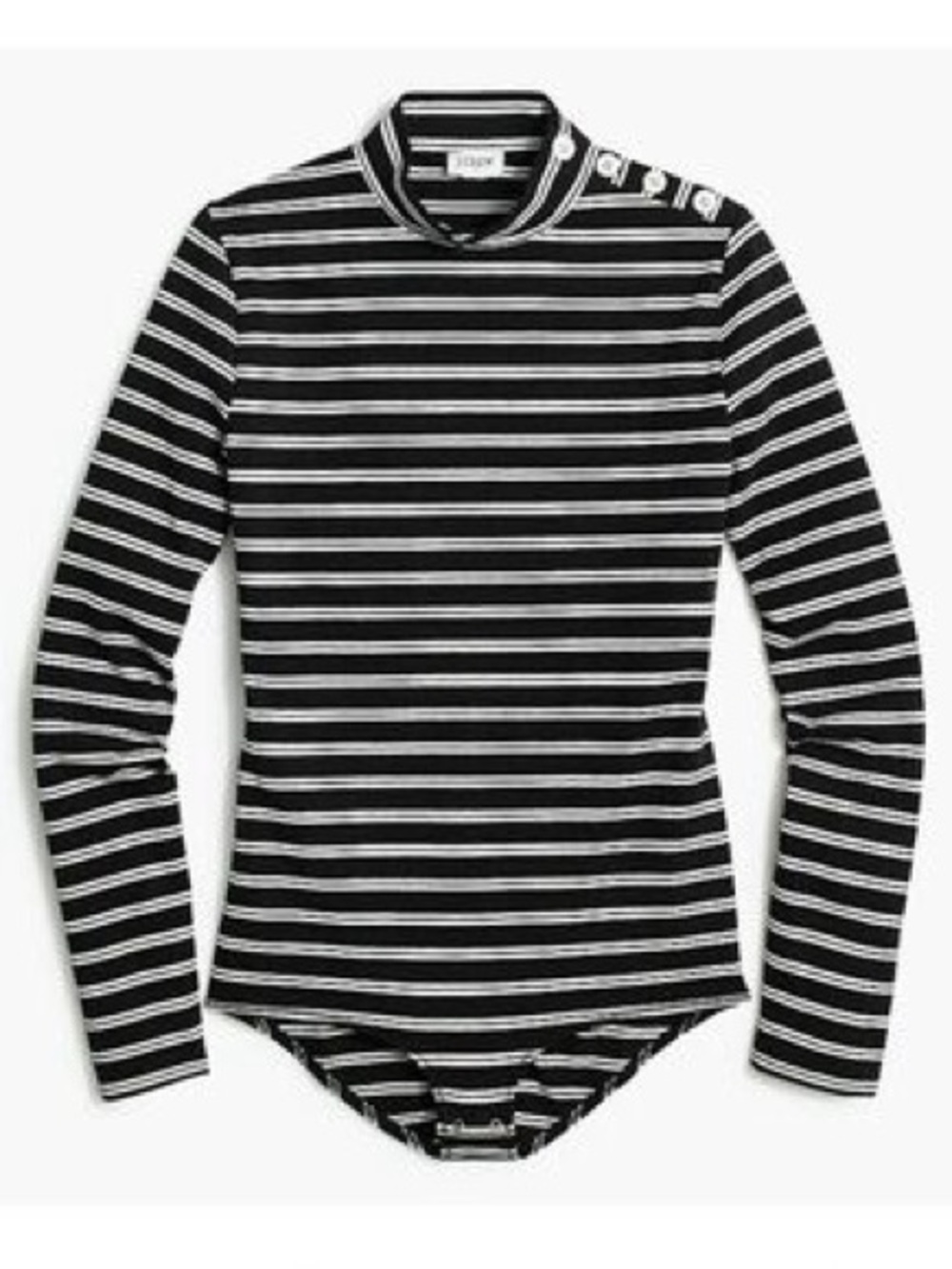 J. Crew Factory Black and White Striped Mock Neck Bodysuit with Shoulder Buttons